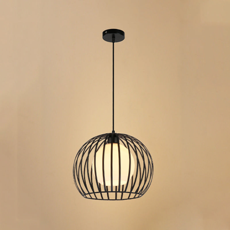 Plafonnier suspendu Global Cage métallique de style industriel, suspension noire/blanche, idéal pour le salon