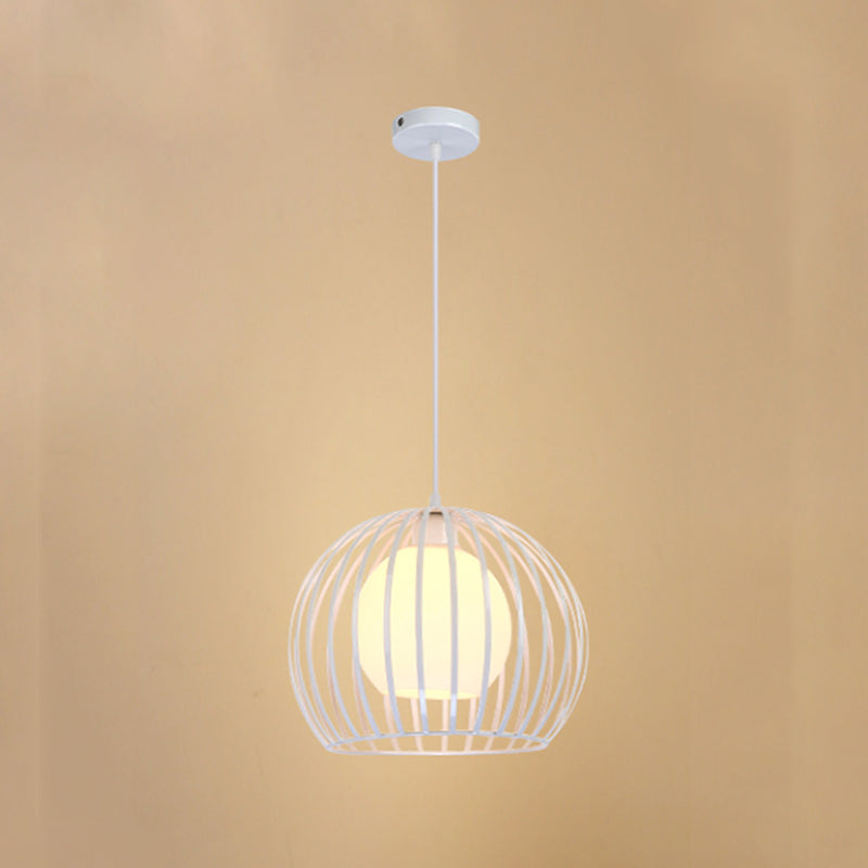 Plafonnier suspendu Global Cage métallique de style industriel, suspension noire/blanche, idéal pour le salon