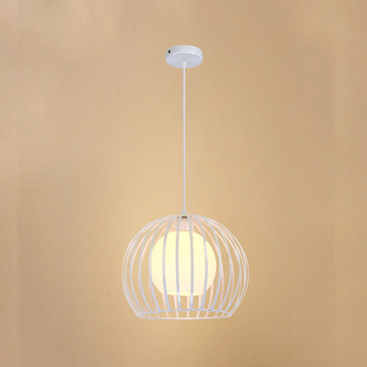 Industrial Style Metallic Global Cage Ceiling Hanging Light, Black/White Suspension, Ideal for Living Room