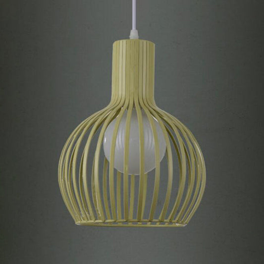 Industrial Style Metal Hanging Lamp For Dining Room - Dome Caged Ceiling Light In White/Beige 1 Bulb