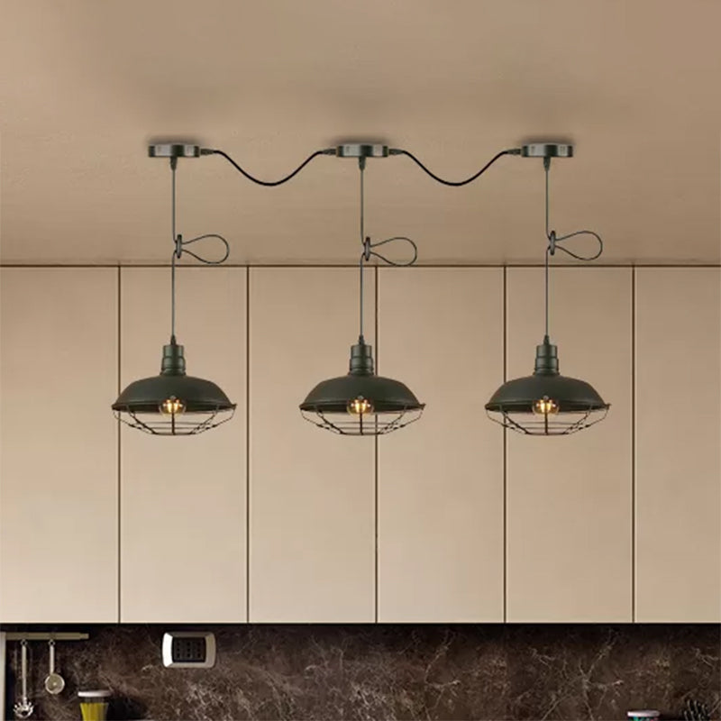 Suspension industrielle en métal avec cage métallique - 3/5 lumières en finition noire pour cuisine