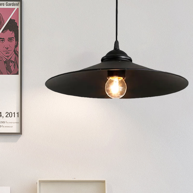 Vintage Style Black Metal Hanging Pendant Light For Bars - Flared Shade Ceiling Fixture
