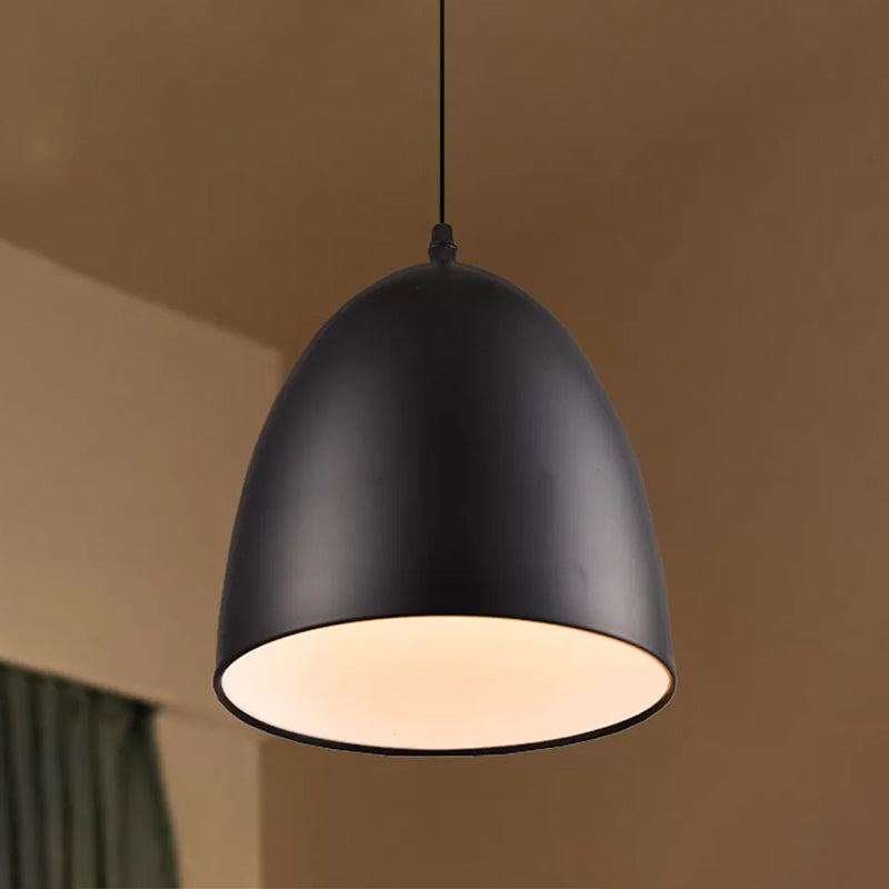 Retro Style Domed Hanging Lamp - 10/12 Inch Wide - Metallic Pendant Light Fixture in White/Black for Kitchen