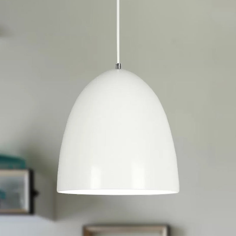 Retro Style Domed Hanging Lamp - 10/12 Inch Wide - Metallic Pendant Light Fixture in White/Black for Kitchen