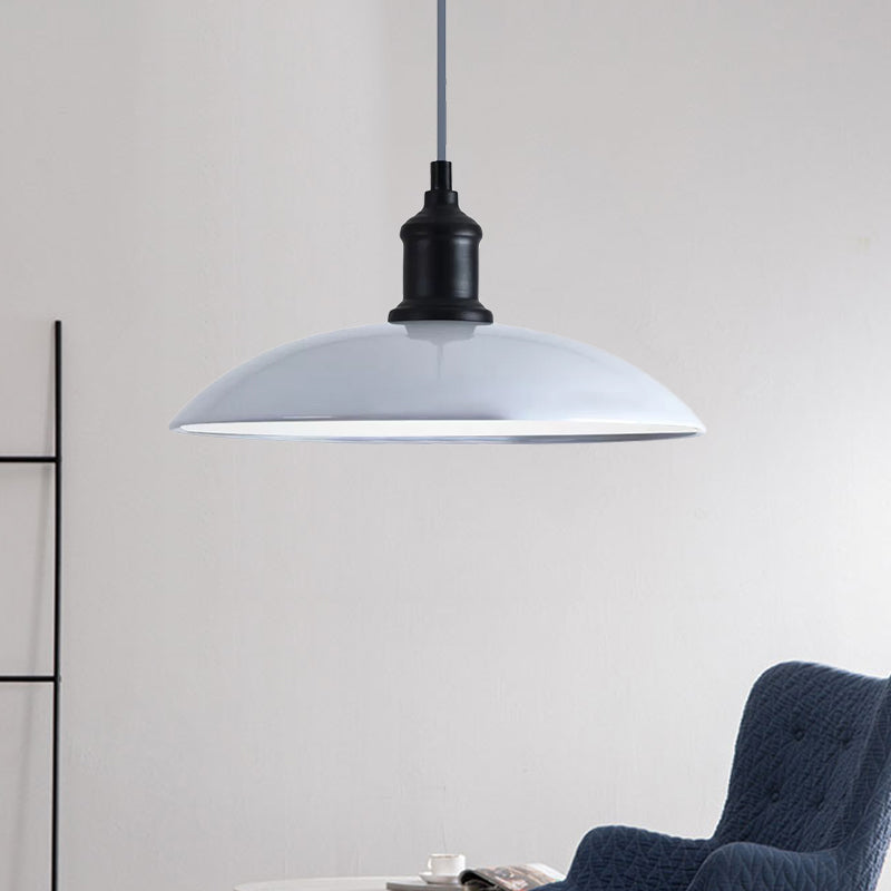 Suspension en métal de style industriel - 12,5"/16" L - 1 lumière - Noir/Blanc - pour plafond de salon