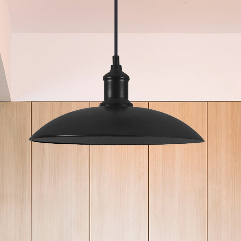 Suspension en métal de style industriel - 12,5"/16" L - 1 lumière - Noir/Blanc - pour plafond de salon