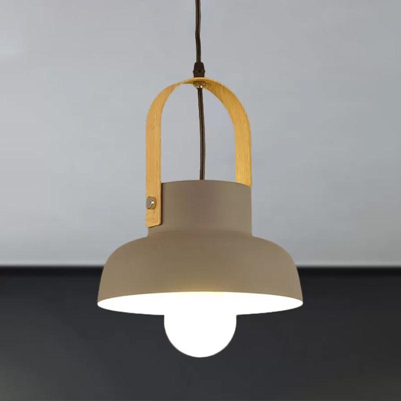 Retro Barn Pendant Lamp - 1 Light Metal Ceiling Light with Leather Strap (White/Grey/Black)