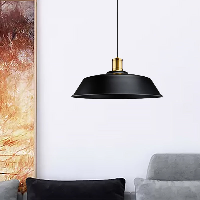 Suspension métallique rétro - Plafonnier de salon de grange, finition noire, 1 lumière, largeur 10"/14"/18"