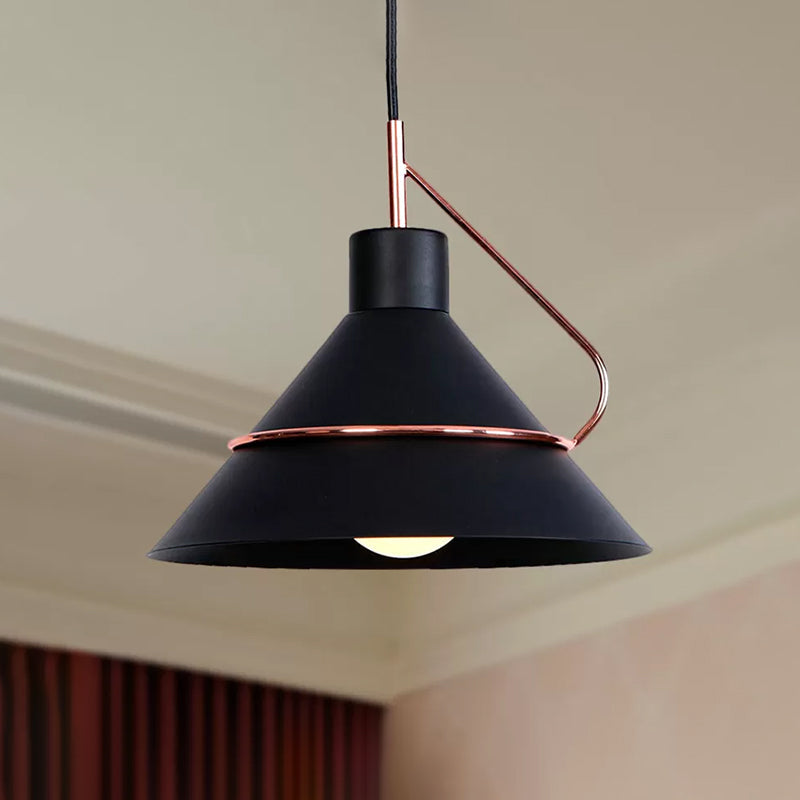 Retro Metal Cone Pendant Ceiling Light - Stylish Living Room Hanging (1-Light Black/White)