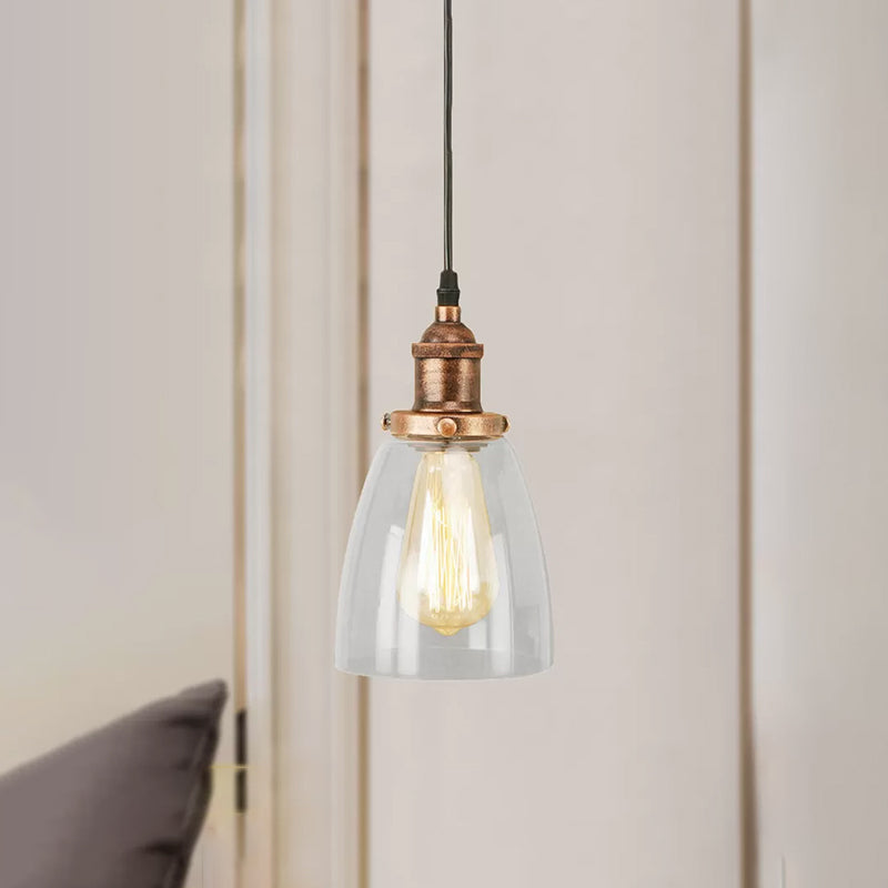 Aged Copper Vintage Clear Glass Hanging Pendant Light for Dining Room - 1-Light Ceiling Lighting