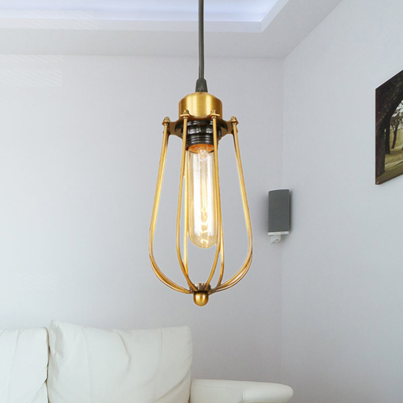 Vintage Retro Metallic Brass Wire Guard Ceiling Pendant Light - 1 Hanging Fixture For Living Room