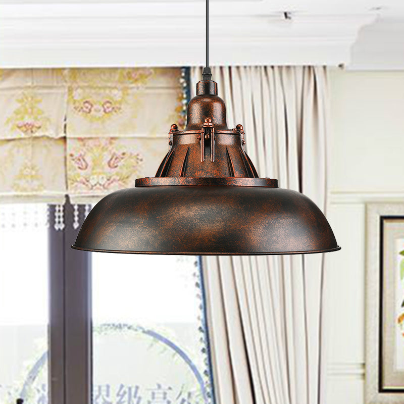 Vintage Industrial Metallic Bowl Shade Ceiling Light - Black/Rust Finish For Study Room