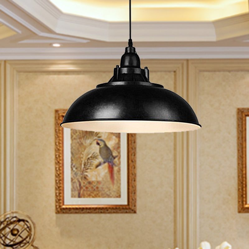 Vintage Industrial Ceiling Light with Metallic Bowl Shade - Black/Rust Finish - Ideal for Study Room