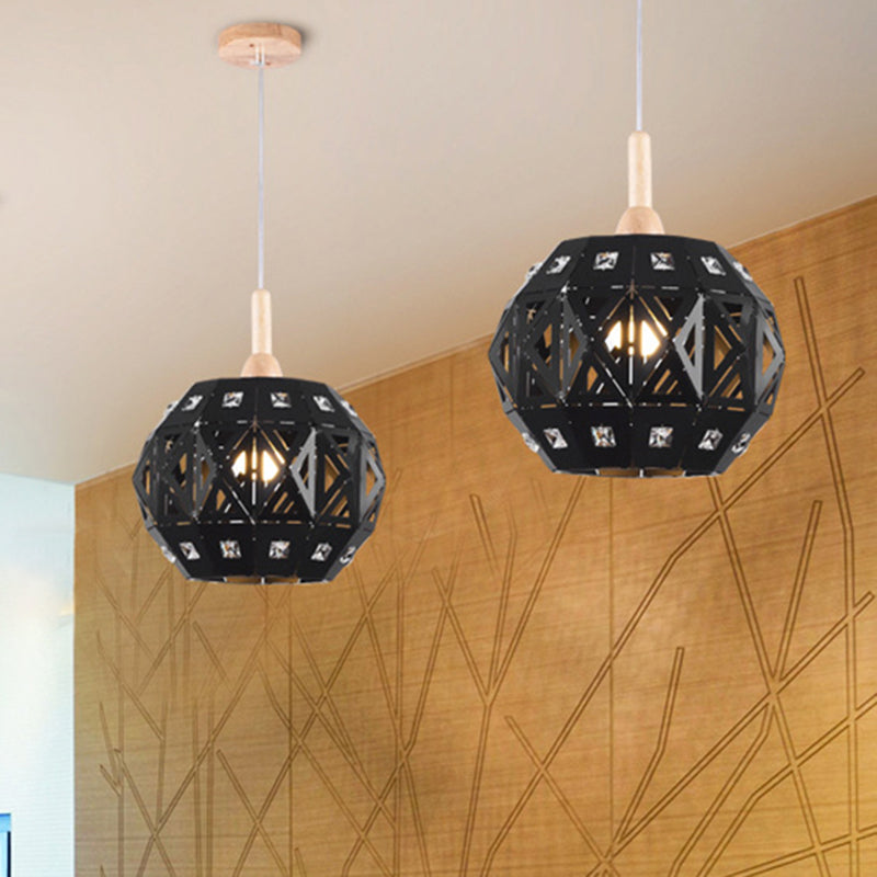Vintage Metal Etched Globe Pendant Light With Crystal Accent For Study Room