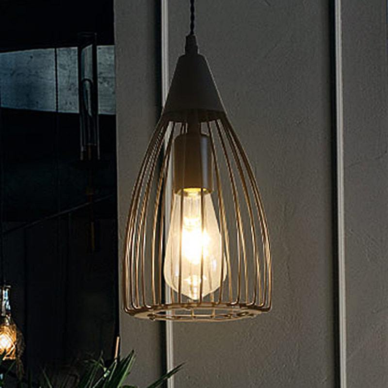 Vintage Industrial Conical Caged Metal Ceiling Light - Black