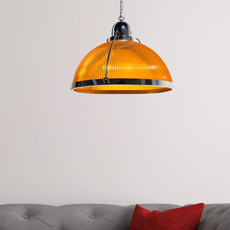 Lampe à suspension industrielle à dôme côtelé en blanc/rouge/jaune - Acrylique et métal
