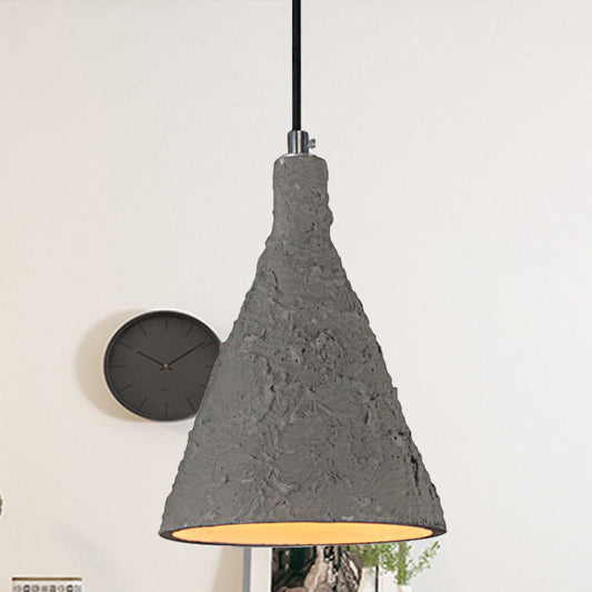Industrial Grey Cement Pendant Lighting with Funnel Shade - 1 Light Suspension for Restaurants