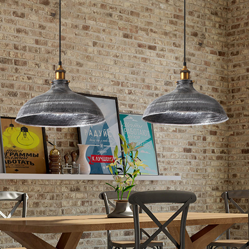 Giulia - Lampe suspendue vintage gris argenté à 1 ampoule avec abat-jour en métal de style antique et cordon enfichable