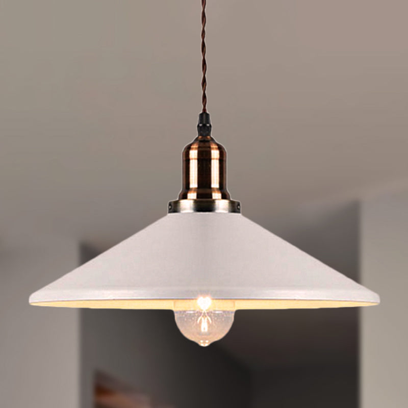 Stylish Cone/Saucer/Dome Shade Pendant Light for Restaurants - White Metal Hanging Pendant
