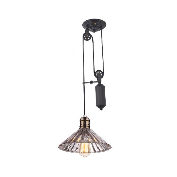 Suspension Farmhouse : luminaire en verre strié en forme de cône en bronze/laiton