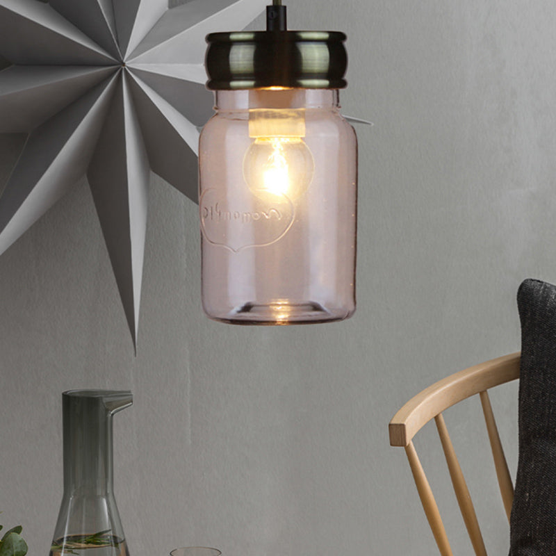 Vintage Black Glass Ceiling Pendant Light - One-Light Jar-Shaped Hanging Lamp For Indoor Use