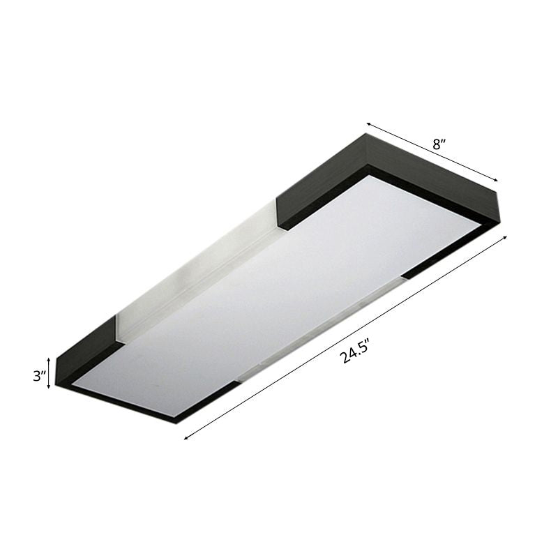 Sleek Simplicity Rectangular Flush Mount Lamp - 8"/15" Wide, Metal, 24.5"/35.5" Long - LED Cloakroom Flush Light Fixture in Black/Silver