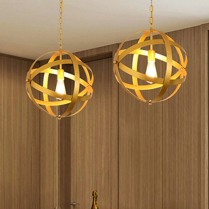 Lampe suspendue industrielle sphérique en métal doré/argenté vieilli à 1 lumière - Idéale pour les tables à manger et les salons