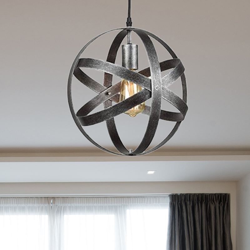 Lampe suspendue industrielle sphérique en métal doré/argenté vieilli à 1 lumière - Idéale pour les tables à manger et les salons