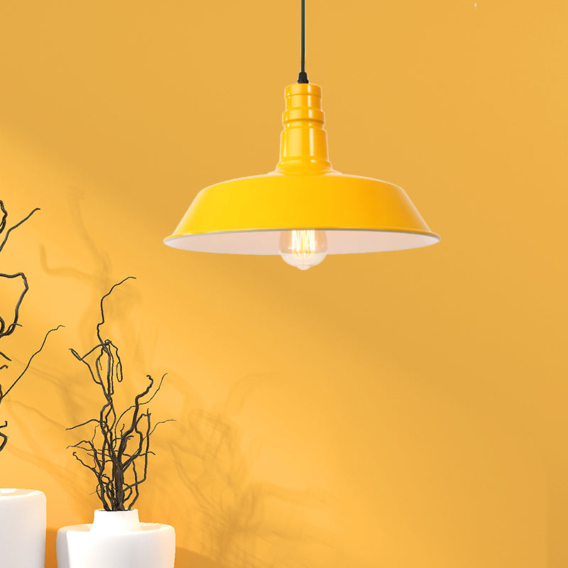 Retro Style Metal Barn Shade Hanging Lamp - 1 Bulb Ceiling Pendant in Pink/Yellow - Multiple Diameter Options