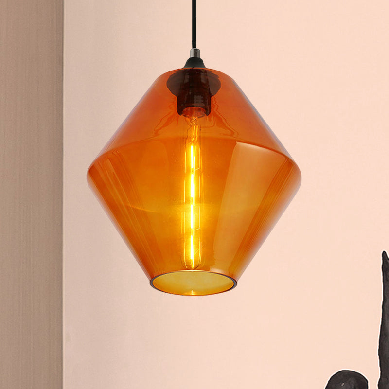 Vintage Black Diamond Shade Ceiling Pendant Light With Colored Glass Hangings