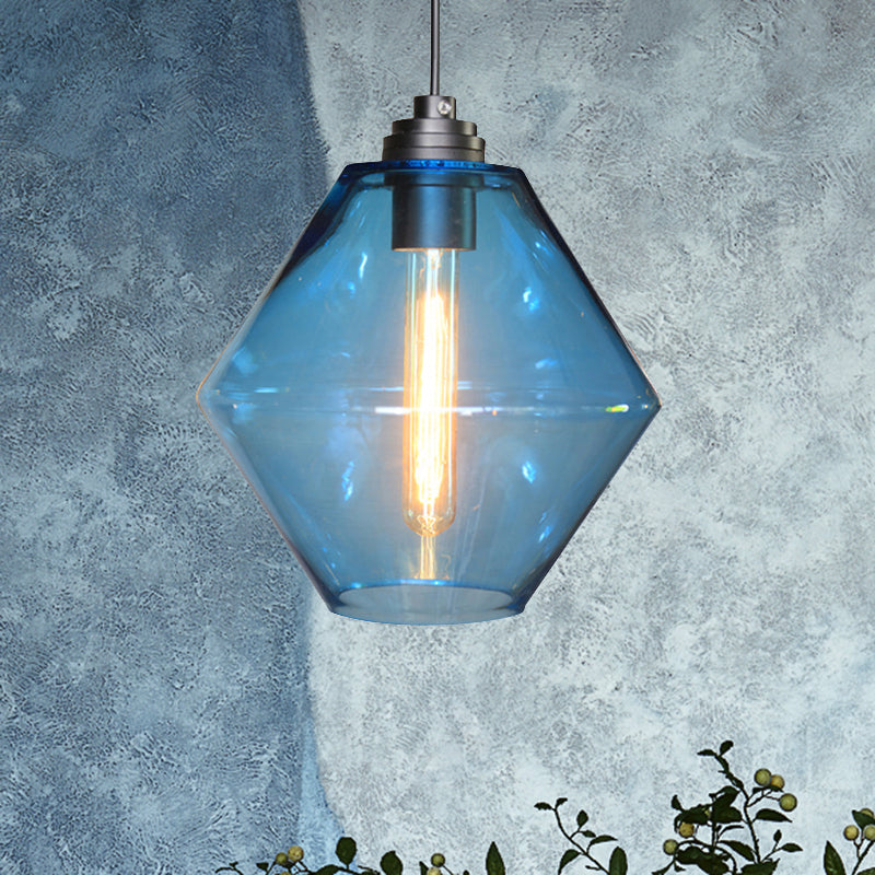 Vintage Black Ceiling Pendant Light with Diamond Shade and Colorful Glass - Single-Head Hanging Lamp