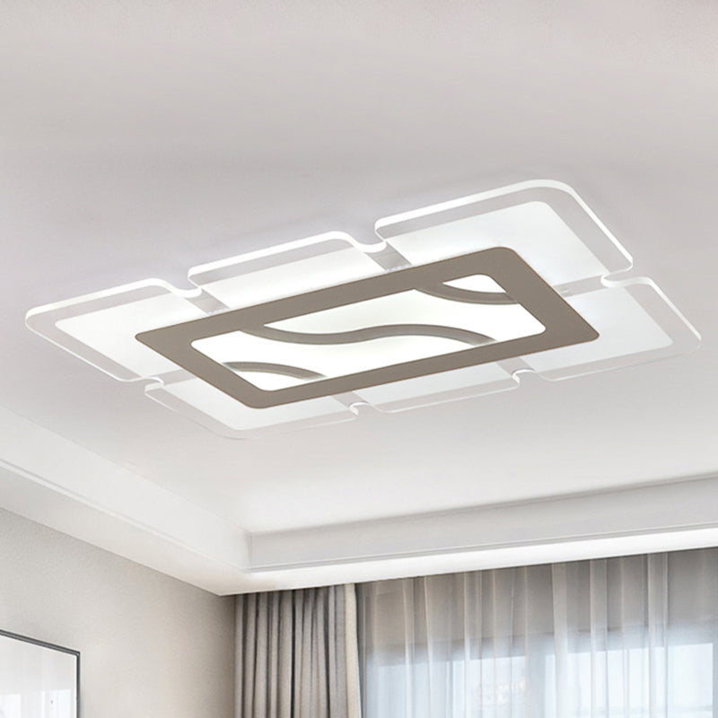 Simplicity Acrylic LED Flush Mount Ceiling Light - Rectangular, Wide in White, with Warm/White Light Options
