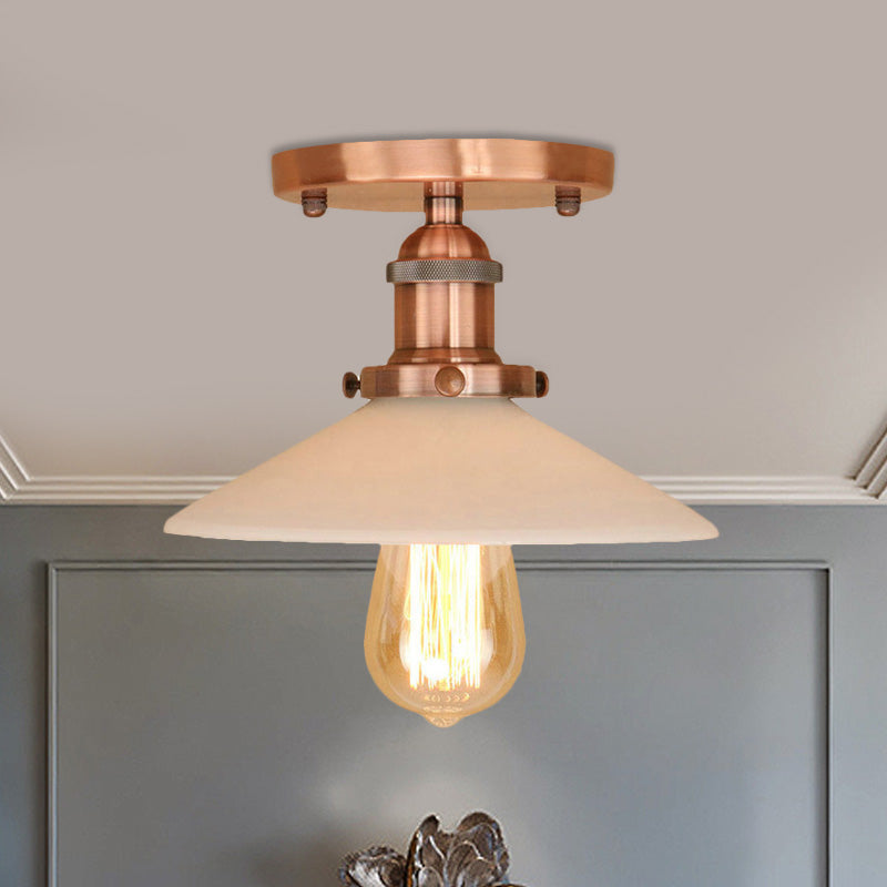 Vintage Style Metal Semi-Flush Mount Ceiling Light with Conical Shape - 1 Light Fixture in Bronze/Brass Finish