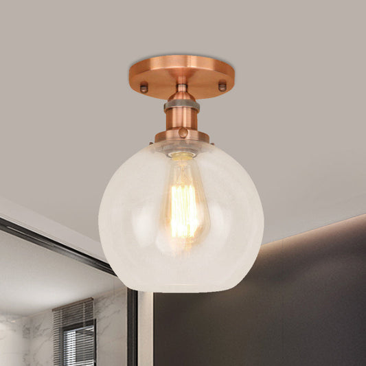 Industrial Clear Glass Spherical Balcony Ceiling Light Fixture – Black/Brass/Copper