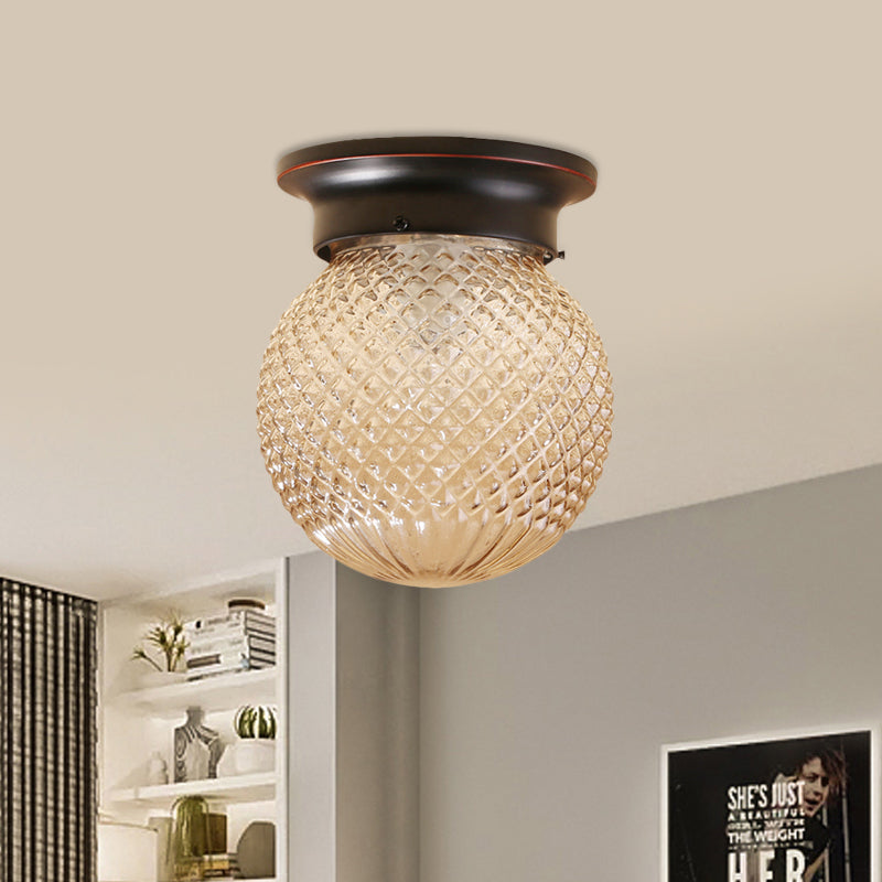 Industrial Black/Clear Glass Flush Mount Lighting Fixture, 6"/6.5" Wide