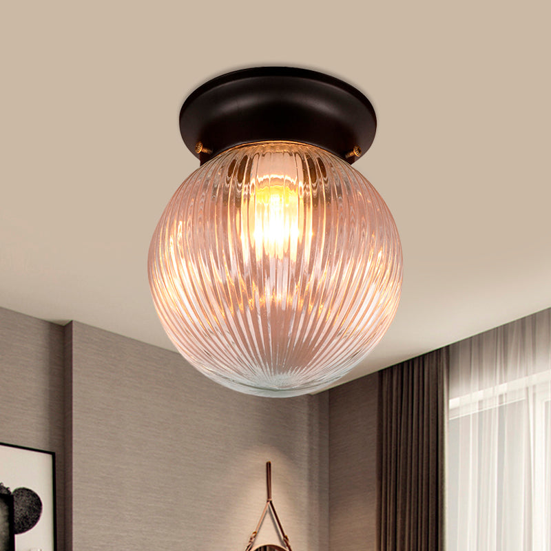 Industrial Black/Clear Glass Flush Mount Lighting Fixture, 6"/6.5" Wide