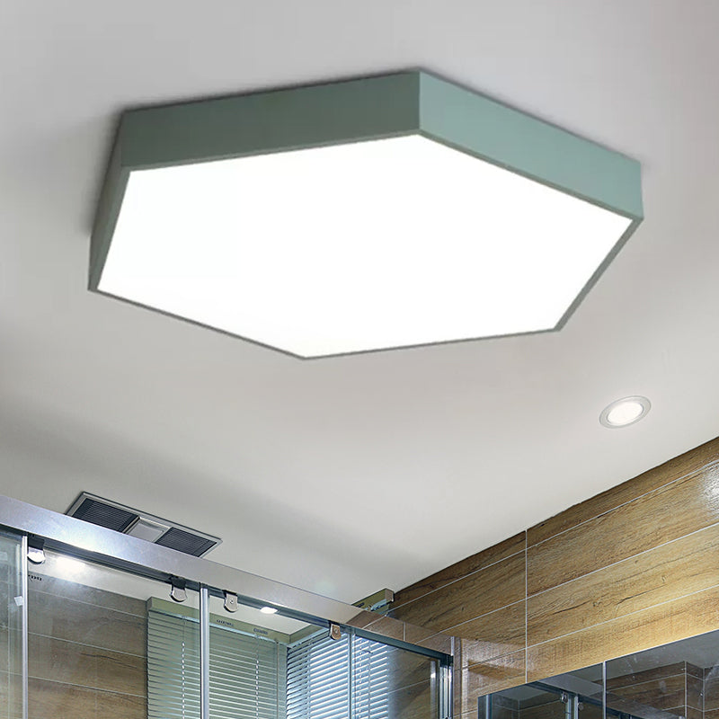 Modern LED Flush Mount with Metal Shade - Hexagon Design in Gray/Yellow/Blue, White/Warm Light - 16"/19.5"/23.5" Wide