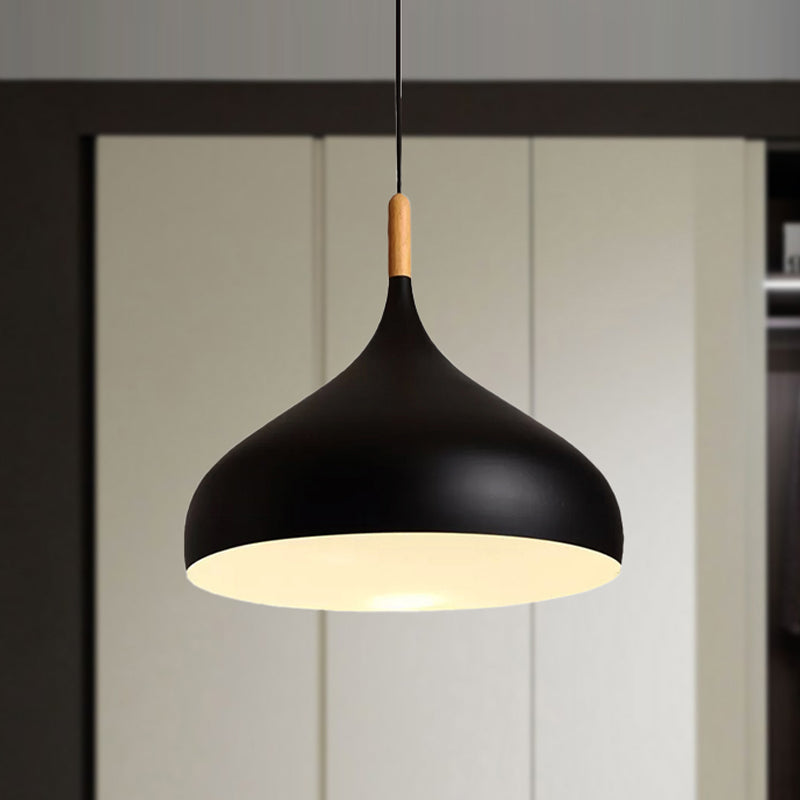 Metallic Dome Pendant Lamp - Simple Style, 1 Head, Black/White - Ideal for Dining Rooms - Available in 12.5" and 16.5" Width