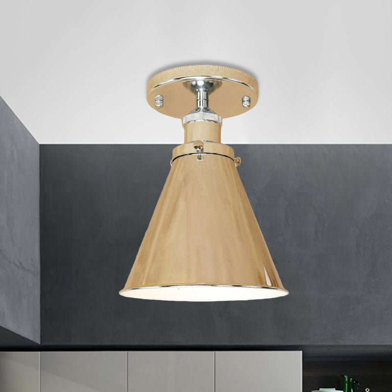 Metallic Vintage Style Rust/Copper Semi Flush Light Fixture - 1 Light Tapered Indoor Design
