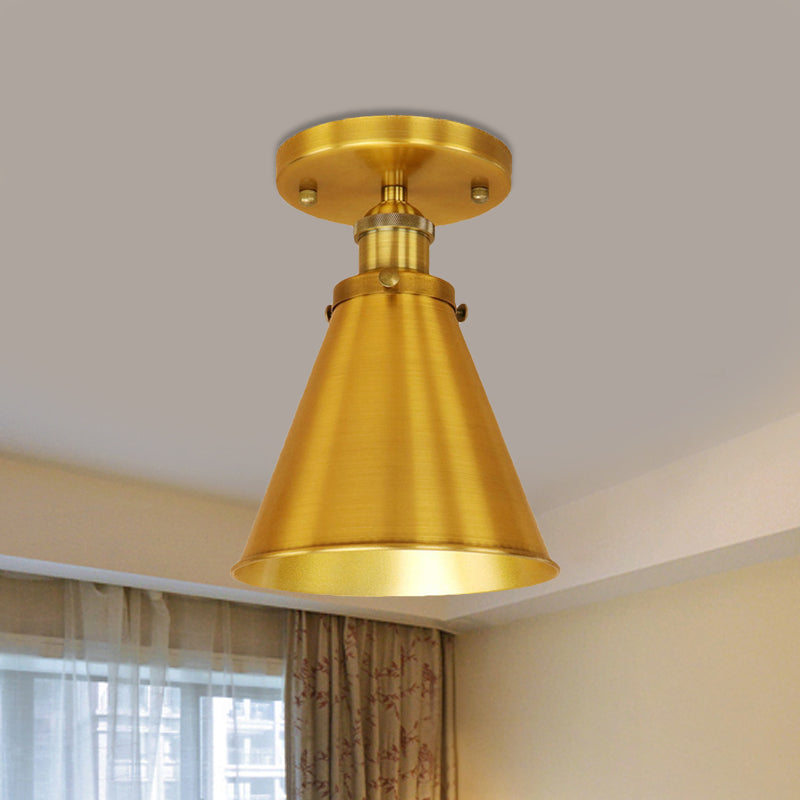 Metallic Vintage Style Rust/Copper Semi Flush Light Fixture - 1 Light Tapered Indoor Design