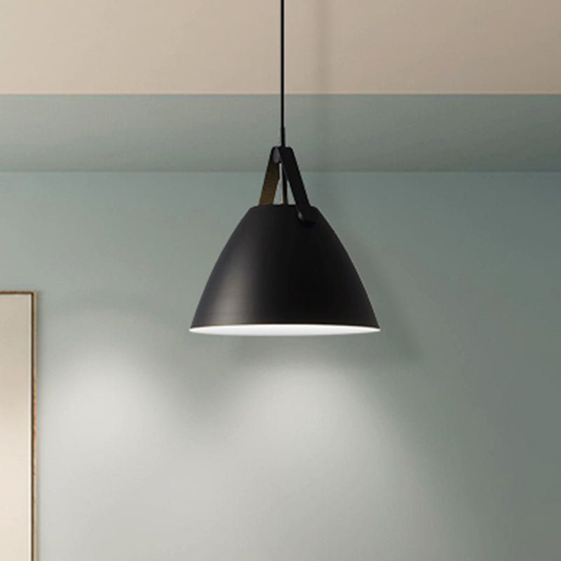 Modernist Conical Pendant Lighting - Metallic Suspension Light with Leather Strap - Black/Blue - 10.5"/14" W - 1 Bulb - Perfect for Tables
