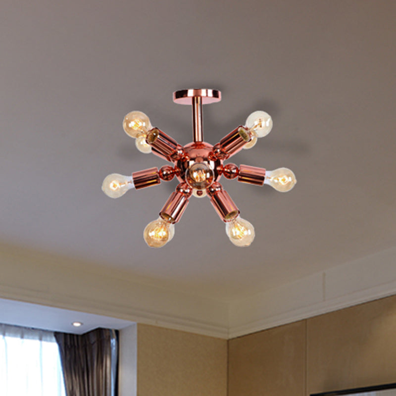 Vintage Copper Finish 6/9 Lights Starburst Semi Flush Ceiling Light for Bedroom