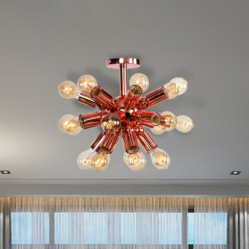 Vintage Copper Finish 6/9 Lights Starburst Semi Flush Ceiling Light for Bedroom