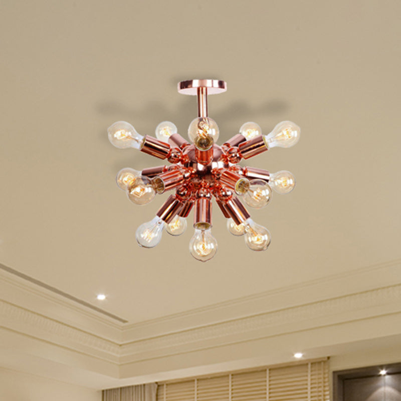 Vintage Copper Finish 6/9 Lights Starburst Semi Flush Ceiling Light for Bedroom
