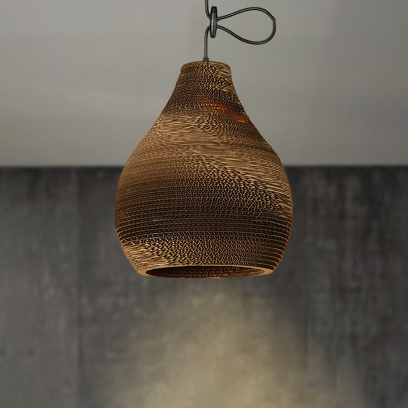 Dome/Bowl Brown Pendant Lamp with Contemporary Corrugated Design