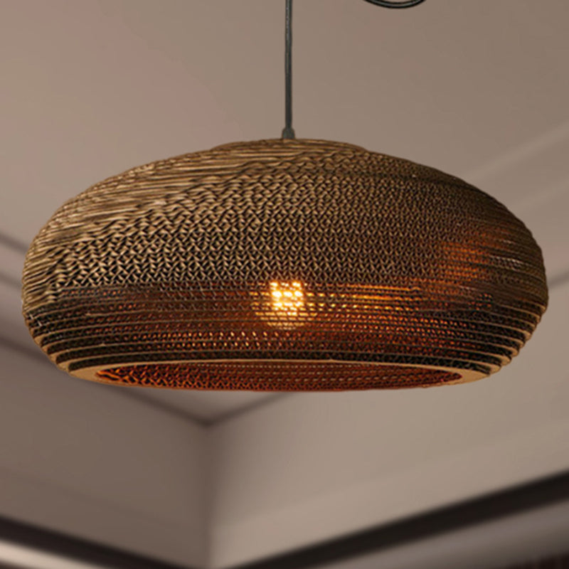 Brown Corrugated Paper Pendant Lamp - Dome/Bowl Shade Contemporary Design 1 Head Suspension Light