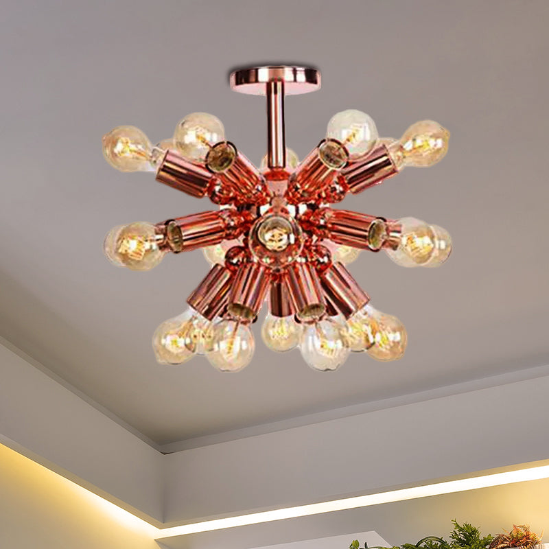 Vintage Copper Starburst Ceiling Light with Bare Bulb - Ideal for Restaurants (6/9 Heads)