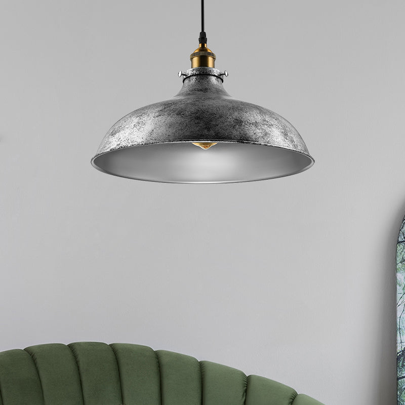 Antique Stylish Silver Gray Iron Dome Ceiling Light With Cord - Perfect For Living Room