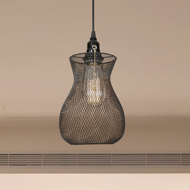Industrial Black Wire Cage Pendant Light - Modern Dining Room Hanging Fixture
