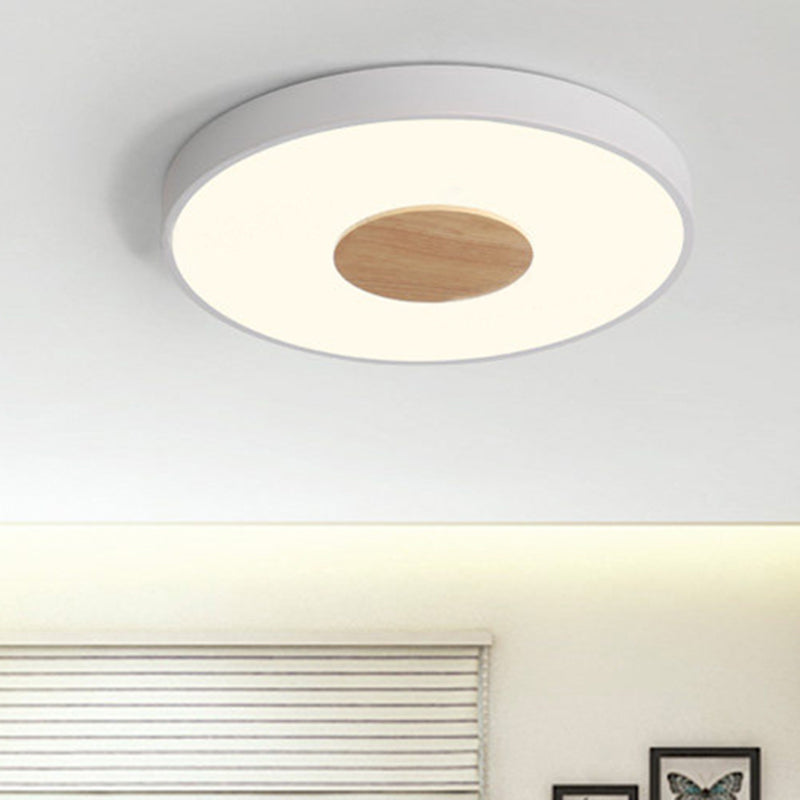 Nordic Iron Round Flush Mount Ceiling Light - 1 Head Pink/Blue/White Lighting Fixture for Bedroom - 12"/16"/19.5" Width